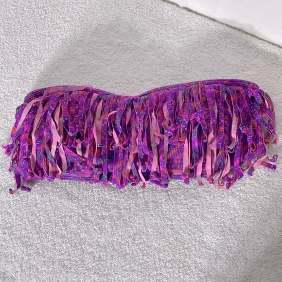 5/$25 OP Purple and Pink Fringe Bandeau Strapless Bikini Top S - Picture 1 of 10